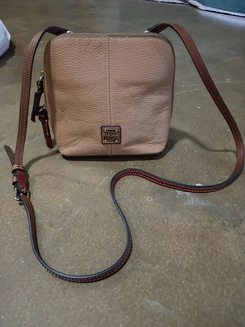 Dooney & Bourke Pebble Leather Crossbody Bag in Tan with Brown Strap